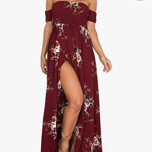 Floral Off the Shoulder Split Chiffon Maxi Dress